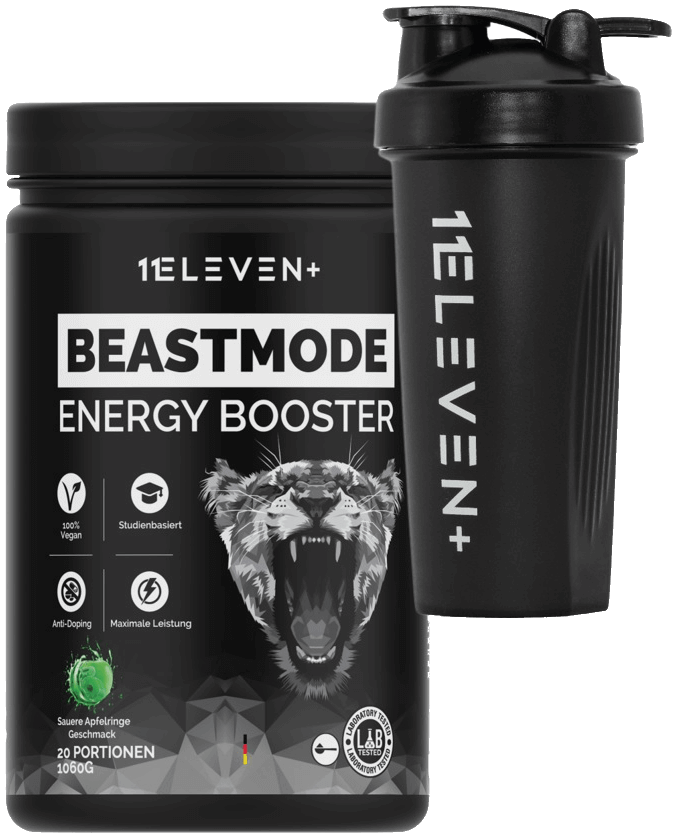 ELEVEN+ Energydrink-Pulver Dose + gratis Shaker schwarz