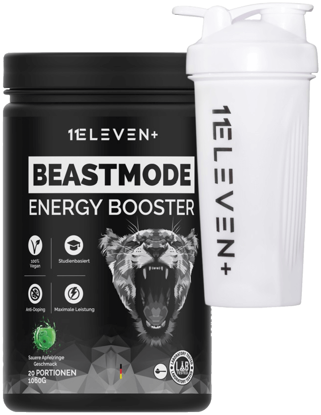 ELEVEN+ Energydrink-Pulver Dose + gratis Shaker weiß