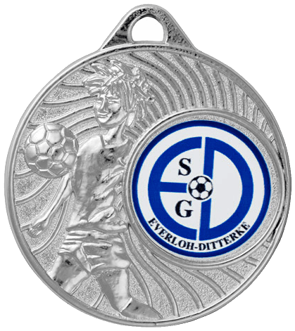 Fussball-Medaille 5cm, 5,0 cm, silber