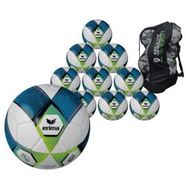 Erima 10er Ballpaket inkl. Ballsack Hybrid Training 2.0 Fussball Grösse 5 blau grün ATS Ballsack für 10 12 Bälle