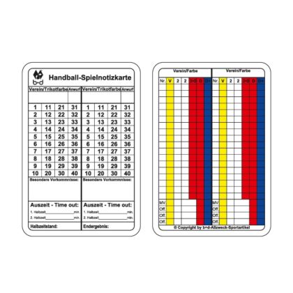 Handball Spielnotizkarten