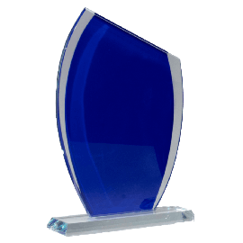 Glaströphäe Kristallglas inkl. Lasergravur blau