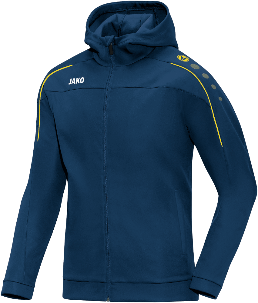 Jako Classico Kapuzen Präsentationsjacke, 152, dunkelblau/gelb