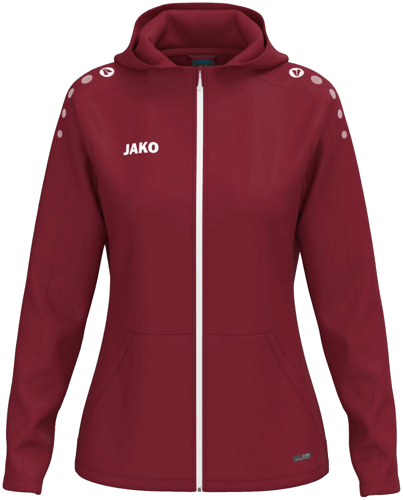 Jako One Damen Trainingsjacke mit Kapuze Light, 46-48, weinrot/weiß
