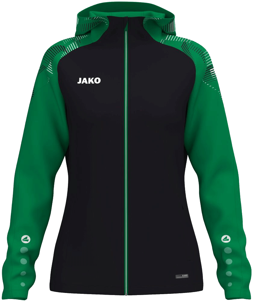 Jako Sonic Damen Trainingsjacke mit Kapuze, 46-48, schwarz/grün/weiß