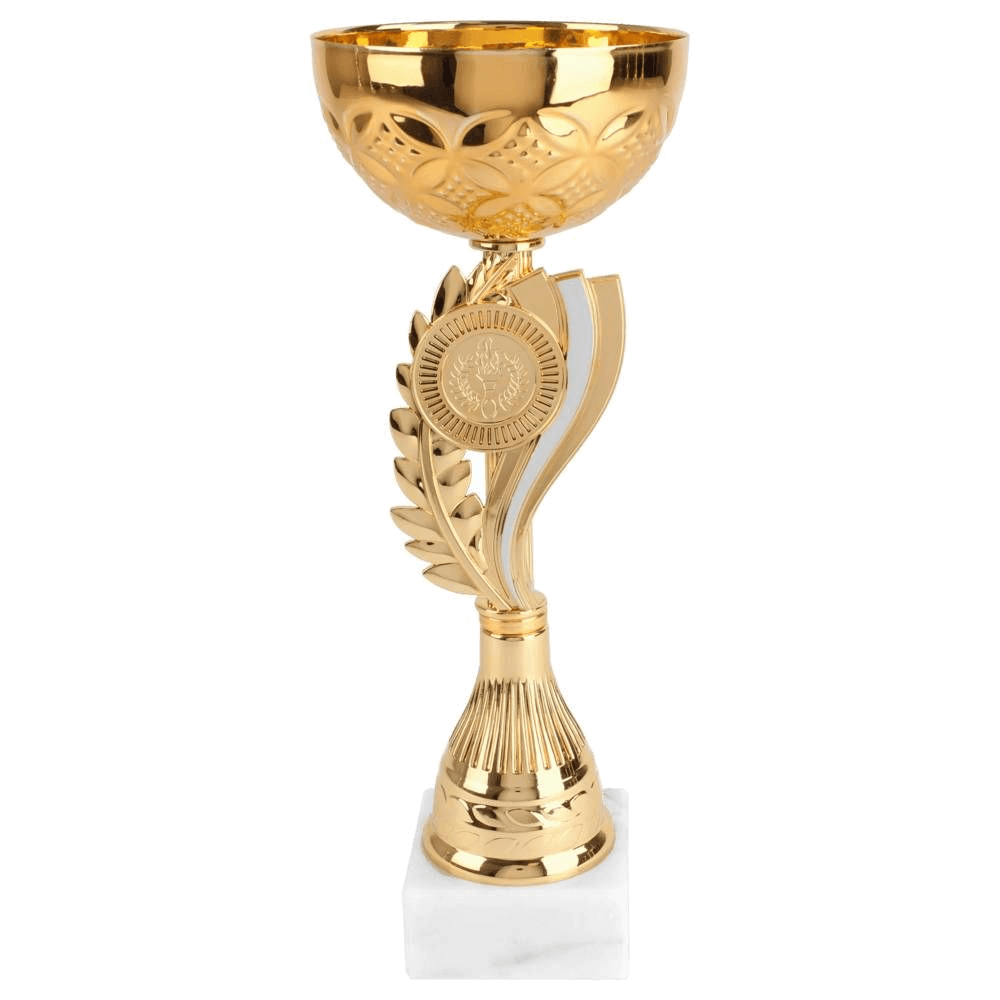 Pokal inklusiv 30 Buchstaben Gravur gold weiß