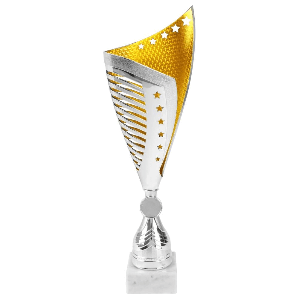 Pokal inklusiv 30 Buchstaben Gravur, 36,5 cm, silber/gelb