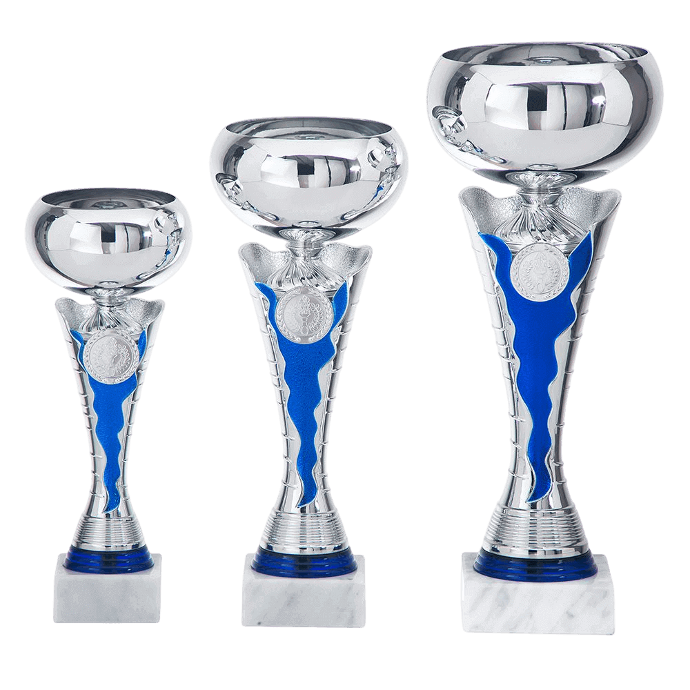 Pokal inklusiv 30 Buchstaben Gravur grau blau Gr. 26cm