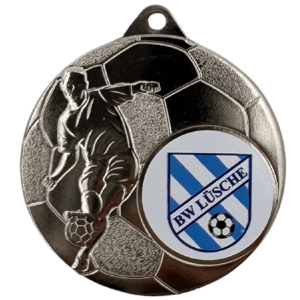 Fußball-Medaille mit farbigem Sondermotiv 5 cm, 5,0 cm, silber