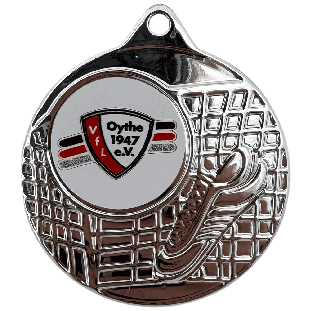Fußball-Medaille 50mm inkl. mehrfarbigem Sondermotiv, 5,0 cm, silber
