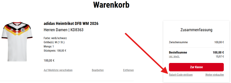 Rabattcode im Warenkorb eingeben
